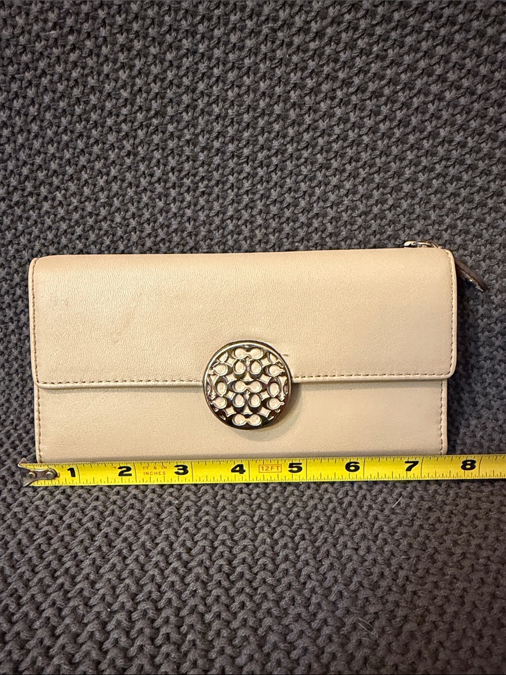 Coach Cream Leather Wallet with Gold Medallion